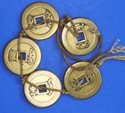 A String Of 5 Vintage Brass Chinese Cash Coins  Various Emperors  25mm   33907 