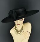 M23155  Black  wide Brim Sinamay Fascinator Hat Kentucky Derby Wedding Church