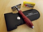 Safety Razor Double Edge Wood Handle Razors   5 Free Blades Pouch Travel Kit Set