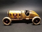 Antique Vintage Style Yellow Cast Iron  5 Toy Race Car W Lifting Hood