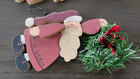 Set Of 2 Vintage Primitive Wooden Santa Ornaments Hand Painted Folk Art Rustic