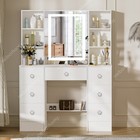 Vanity Set Hd Led Lighted Mirror Makeup Dressing Table Dresser Desk 7 Drawers