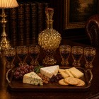 Vintage Amber Grape Cluster Glass Decanter Set With 6 Cordial Glasses Mid Centur