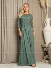 Mother Of The Bride Dresses Lace Chiffon 3 4 Sleeve Long Wedding Evening Gowns