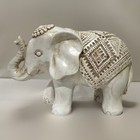 Elephant Figurine Statue Decor White Beige Etching