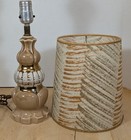 Vintage 1950 s Electric Table Lamp With Original Shade  Brown Gold White