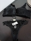 La Perla Black Label Bowler Hat Bra Thong Set 38b L Black Lace Dangling Heart 