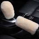  Fluffy Natural Fur Sheepskin Car Gear Shift Handle Level Stick Knob Pearl