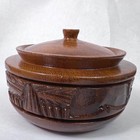 Vintage Hand Carved Wood Bowl With Lid Hawaii Souvenir Tiki Decor Philippines