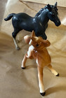2 Vintage Porcelain   China Horses Horse Black White Tan Figurines