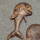 Vintage Wood Dolphins Wall Plaques Set 4-piece Burnt Wood Mcm