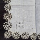 Antique Edwardian Lawn Linen Handkerchief Hand Embroidered Tatted Lace Trim