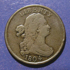 1804 Draped Bust Half Cent  F vf     Spiked Chin Variety  Monster Reverse Cuds 