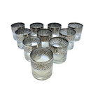 Set Of 10 Royal Luster Silver Madeira Lowball Tumblers  60s Platinum Floral Band
