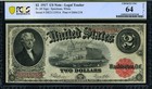 Fr  60  2 1917 Legal Tender Choice Pcgs Cu64 Details - Overprint Bleed