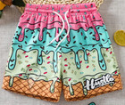 Boys Baseball Pink Blue Ice Cream Drip Sprinkles Swim Trunks Lined Shorts