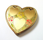 Vintage Compact Enamel Flowers Heart Shape
