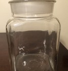 Antique Vintage Clear Glass Apothecary Jar Square 9  Tall Candy Pharmacy W  Lid