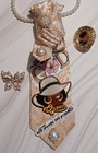 Women   s Cream gold Floral Neck Tie    queen    Embroidered Pearl rhinestone One Size