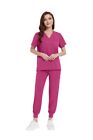 Summer Niaahinn Scrub Nurse Medical Uniform Set Women Men V-neck Top Jogger Pant