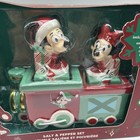 Disney Parks Mickey   Minnie Holiday Train Salt   Pepper Shakers New In Box