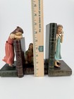 Vtg 3pc Girl Reading Bookends Resin Storybook Children Library Cottage Decor