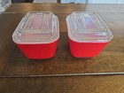Pyrex Vintage Red Primary 501 Refrigerator Dishes Set Of 2 With Ribbed Lids