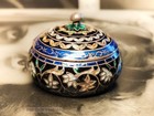 Blue   Silver Tone Indian Cloisonne-4cm-vintage Pill Box-1b