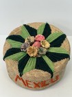 Vintage Handmade Mexican Woven Lidded Box Basket With Raffia Floral Lid  mexico 