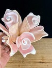 Pink Conch Sea Shell Carved Art Flower Bouquet Of Roses Sandy Beach Cottage