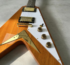 Vintage 1958 Style Flying V Electric Guitar Korina Body Gold Hardware Ship  Us