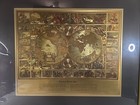 Gold Foil Piscator World Map Visscher Matted   Framed Hanging Vtg C  60s 30 x25 