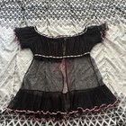 Vintage 90   s Victoria Secret Black Mesh Pink Bow Babydoll Top Nwt M l Lingerie