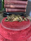 Antique Vintage Gilt Bronze Dog Sleeping Figurine Statue Ornament Gold Brass