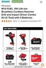 Milwaukee M18 Fuel 18v Brushless Motor 2-tool Combo Kit Li-ion 3 Batt Red black