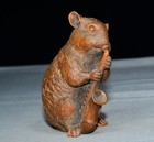 Vintage Wooden Statue Carved Squirrel Figurine Sculpture Ornament Decor