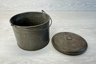 Antique Vintage Primitive Small Round Tin Lunch Pail Berry Bucket W Lid