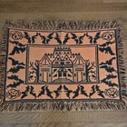 Vtg 90s Halloween Tapestry Haunted House Bats 20    X 30    Reversible Black Orange 