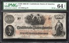 T-41 1862  100 Confederate Currency  Pmg 64 Epq Pf-26 Civil War Note 66926