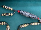 Tibetan Old Agate Dzi Beads Necklace W large Agate Dzi  108eyed  Bead Pendant