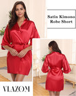 Womens Kimono Robes Dressing Gown Satin Bathrobe Nightdress Short Style Bridal R
