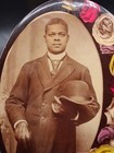 Antique Celluloid   Portrait  Floral  Metal Back African American Man 8  X 5 