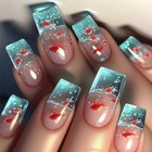 48pcs Underwater Dynamic Colorful Goldfish  Short On Nails Acrylic False Nails W