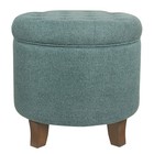 By Kinfine Fabric Upholstered Round Storage Ottoman - Button Tufted Ottoman W   