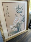 Vintage Chinese Or Japanese Painting On Silk Blue Bird On Blossom Signed Framed