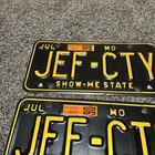 Vintage Missouri License Plate Pair  Jef Cty Personalized Vanity Jefferson City