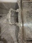 Large Vintage Ornate Stainless Steel Serving Tray With Handles  Engraved Floral 