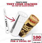 Raw Cones Classic Lean Size - 100 Pack - Slow Burning Pre Rolled Cones With Tips
