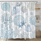 Nautical Coastal Shower Curtain Blue Ocean Seashell Starfish Conch Themed