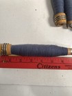 Wrapped Wood Quills  Bluish Gray  Bobbins  Spools  Threaded  Textile  Lot Of 6